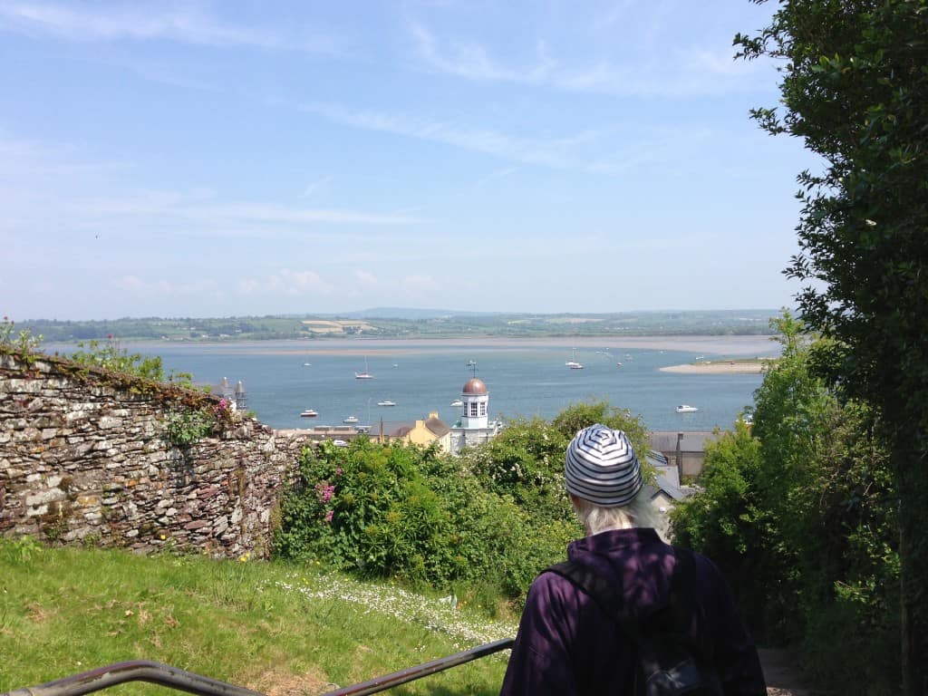 Tony looks out over town walls to Antipole anchored in the estuary